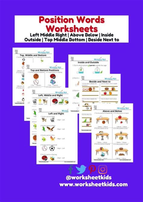 Position worksheets and spatial awareness activities - Free printable