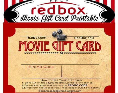 Movie Gift Card Printable (Free!) | Movie Gift, Redbox Intended For Fantastic Movie Gift ...