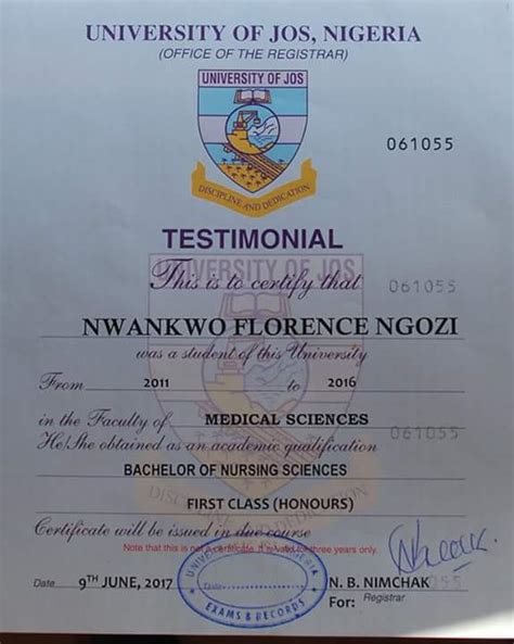 Nwankwo Florence Ngozi, University Of Jos Overall Best Graduating ...