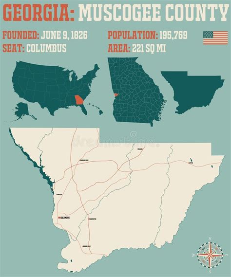 Map of Muscogee County in Georgia Stock Vector - Illustration of rivers, muscogee: 209588769