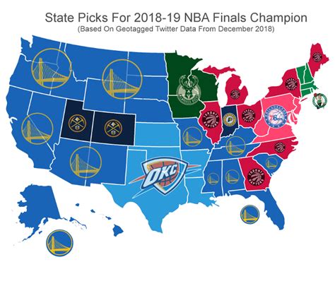 US map of all the states picking NBA champs back in December. : nba