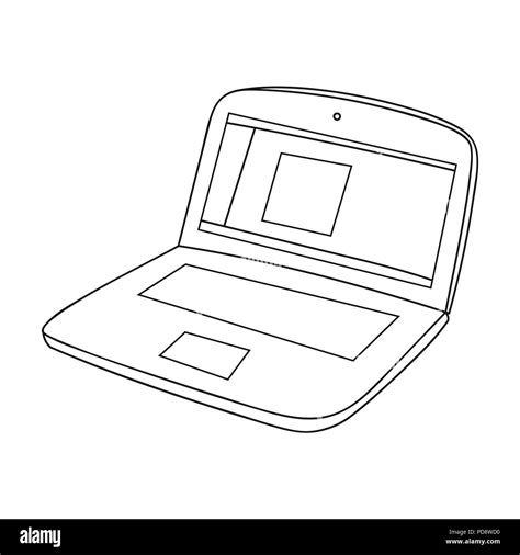 Drawing in the laptop icon in outline style isolated on white background. Artist and drawing ...