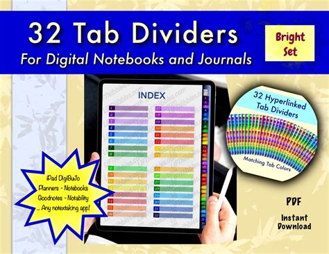 32 Tab Dividers Digital Tabbed Page Dividers for Goodnotes - Etsy | Digital interactive notebook ...