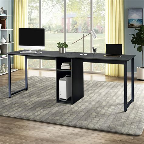 Long Office Desk For 2 Person, Black Large Double Workstation Computer ...