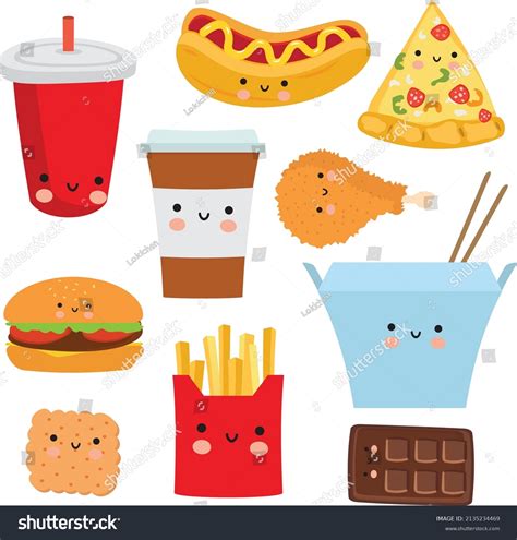 Kawaii Junk Food Clipart Cute Vector 库存矢量图（免版税）2135234469 | Shutterstock