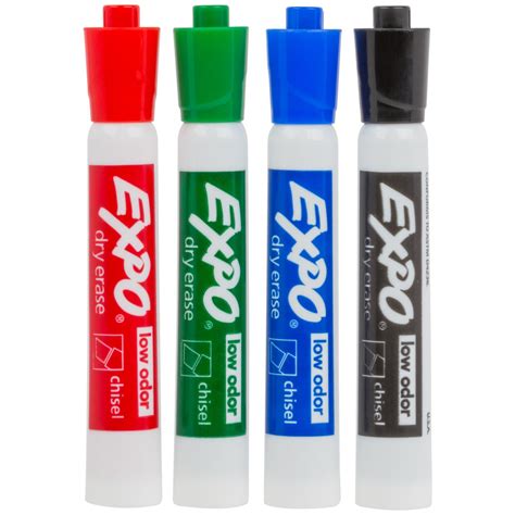 Expo 80074 Assorted 4-Color Low-Odor Chisel Tip Dry Erase Marker - 4/Set