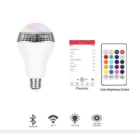 Dimmable E27 10W RGB LED Bulb Bluetooth Lighting Lamp Color Adjustable ...