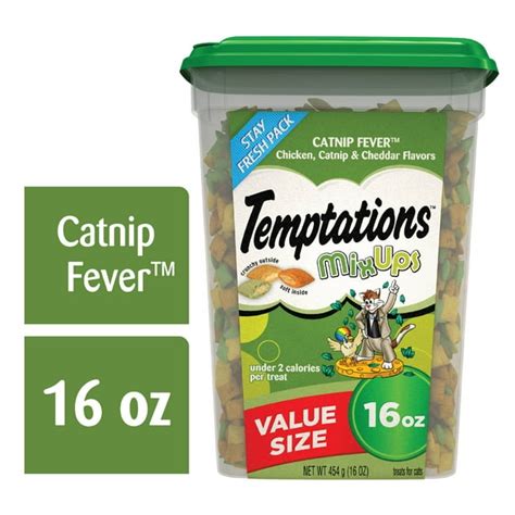 TEMPTATIONS MIXUPS Crunchy and Soft Cat Treats Catnip Fever Flavor, 16 oz. Tub - Walmart.com ...