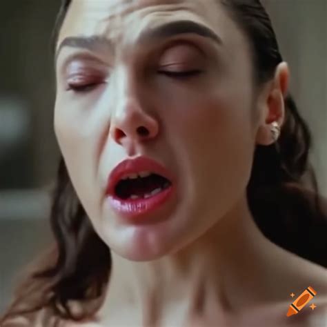 Gal gadot in a martial arts scene with a dizzy expression on Craiyon