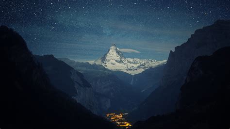 night, Mountain, Switzerland, Sky, Stars, Nature Wallpapers HD ...