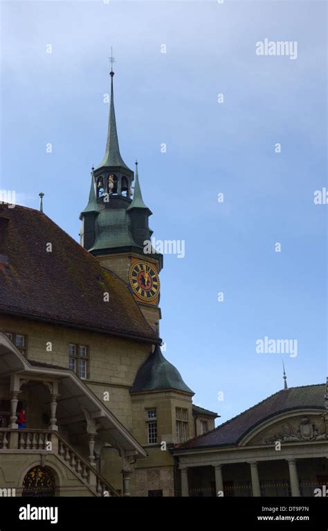 Swiss clock tower, Fribourg, Switzerland Stock Photo - Alamy