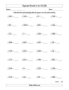 Square Roots Worksheet for 4th - 6th Grade | Lesson Planet