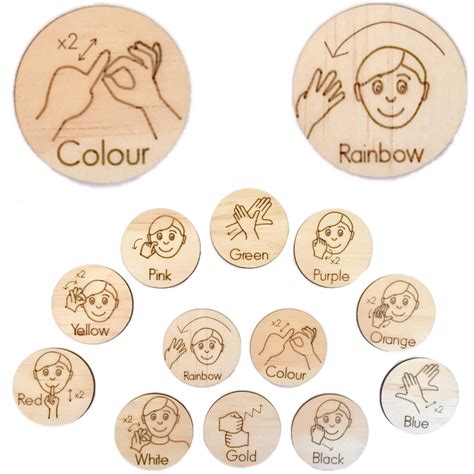 Auslan Colours- Rainbow Game - Wooden Discs | Australian sign language ...