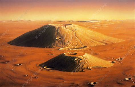 Illustration of volcanoes on Mars - Stock Image - R360/0042 - Science Photo Library