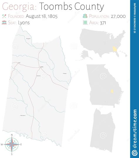 Map of Toombs County in Georgia Stock Vector - Illustration of green ...