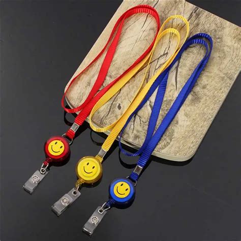 Badge Holder Retractable Lanyard Badge Reel Nylon Cord Neck Lanyard Strap For ID Card Key Office ...