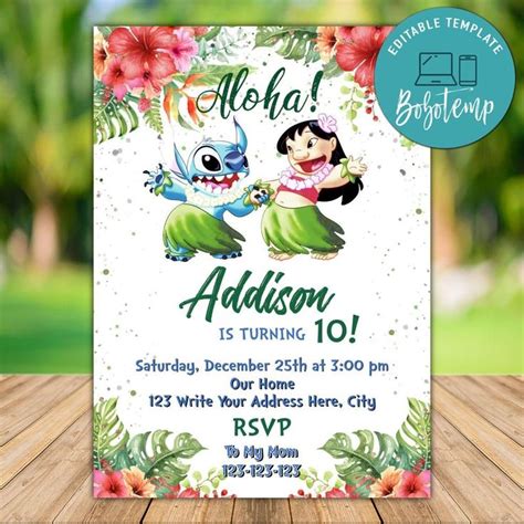 Printable Lilo and Stitch Birthday Invitation Instant Download | Bobotemp | Birthday invitations ...