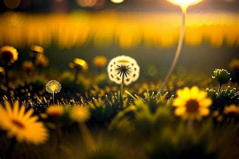 Premium AI Image | Dandelion photography watching the sunrise and sunset through the dandelion ...