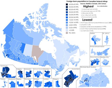 Canada's Anglo-Celtic Connections: Foreign-born population in Canadian federal ridings