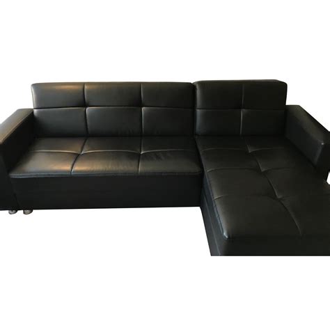 Black Modern Faux Leather Sectional Sofa - AptDeco