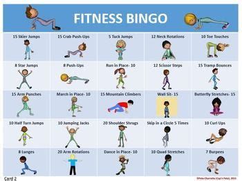 Fitness Bingo- 30 Unique Bingo Cards and Teacher Tools | Physical education activities, Physical ...