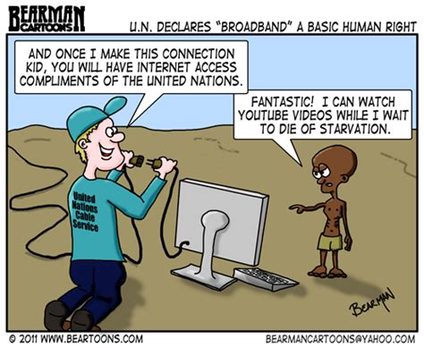 Editorial Cartoon: United Nations Declares Broadband Basic Human Right - Bearman Cartoons