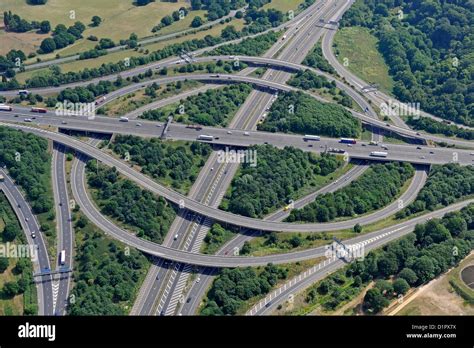 Aerial image of Motorway junction 12 M25 and M3 Stock Photo - Alamy