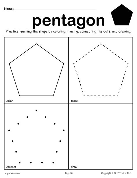 Pentagon shape worksheet color trace connect draw – Artofit