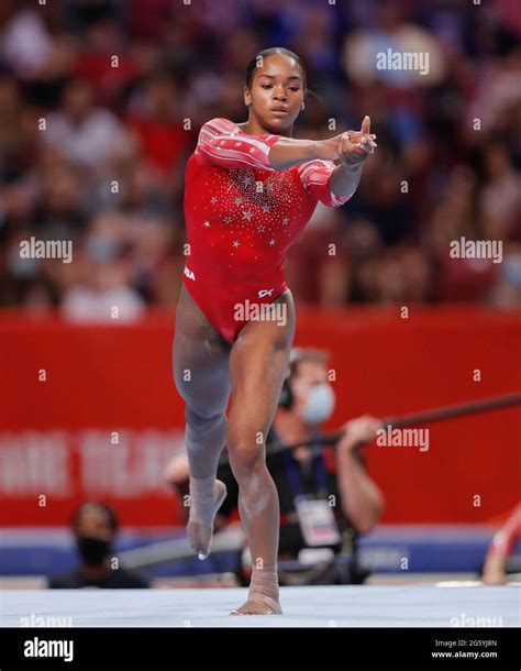 June 25, 2021: Shilese Jones performs her floor routine during Day 1 of the 2021 U.S. Women's ...