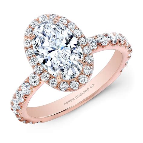 Oval Diamond Halo Engagement Ring in 18K Rose Gold - Bridal