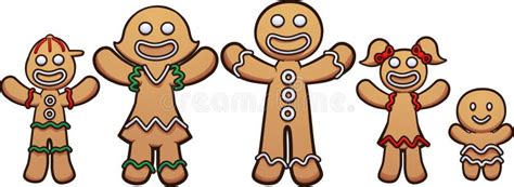 Happy Gingerbread Cookie Family with Kids Stock Vector - Illustration ...