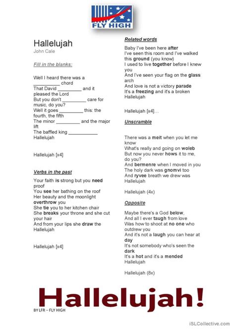 Hallelujah - John Cale song and nurs…: English ESL worksheets pdf & doc