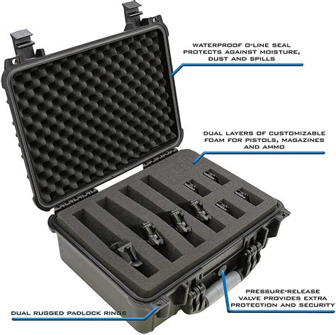 CASEMATIX 16" Customizable 4 Pistol Multiple Pistol Case - Waterproof & Shockproof Hard Gun ...