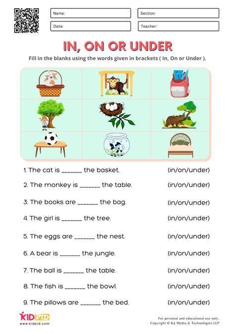 Preposition Worksheets for Kindergarten - Kidpid