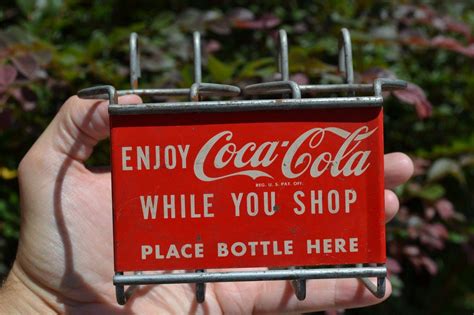 1950s Coca-Cola / Coke metal sign grocery shopping cart wire 2 bottle ...