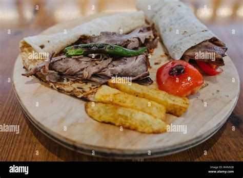 Turkish Doner Kebab wrap, Shawarma or Gyros. Traditional Turkish Doner ...