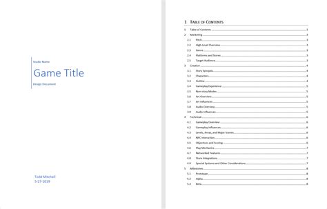Game Design Document Template by Todd Mitchell
