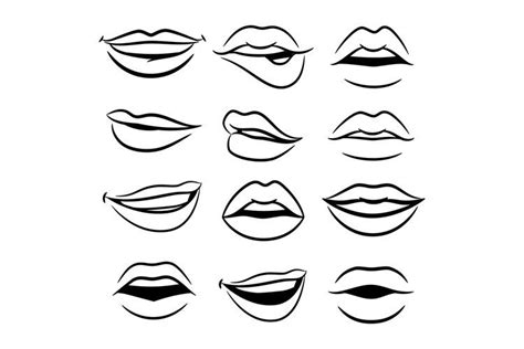 Black and white comic female lips vector set (901485) | Illustrations | Design Bundles in 2021 ...