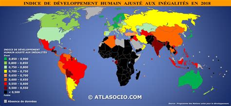 Carte du monde : indice de développement humain ajusté aux inégalités (IDHI) | Atlasocio.com