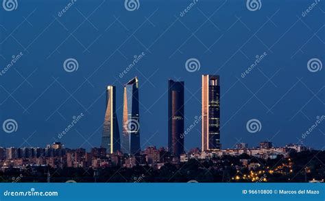 Panoramic View of Madrid Skyline at Night Stock Photo - Image of blue ...