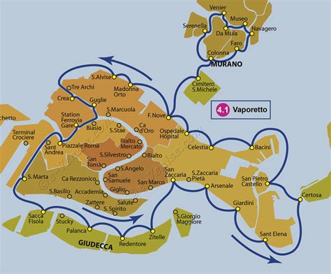 Venise Vaporetto Carte Plan de la Ligne 4.1