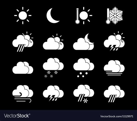 Weather icons in black and white Royalty Free Vector Image