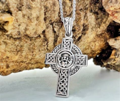 Unisex Silver Claddagh Celtic Cross Necklace - CladdaghRings.com