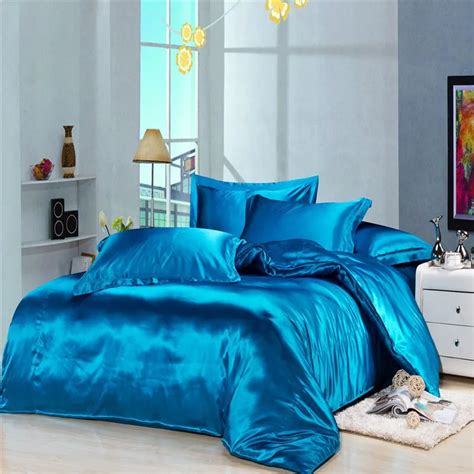 Luxury Blue Silk Satin Bedding Duvet Cover Comforter Sets 4pc Solid ...