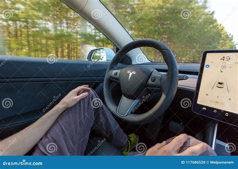 Person Driving a New Tesla Model 3 in Autopilot Mode. Editorial Image - Image of driving, engine ...