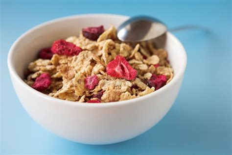 Cereal & Fruits on a Blue Stock Image - Image of meal, colorful: 5916877