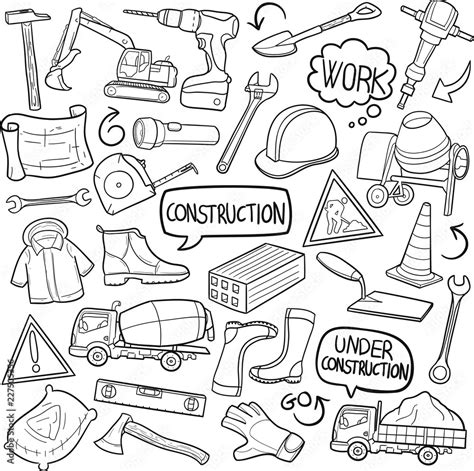 Construction Work Traditional Doodle Icons Sketch Hand Made Design Vector Stock-Vektorgrafik ...