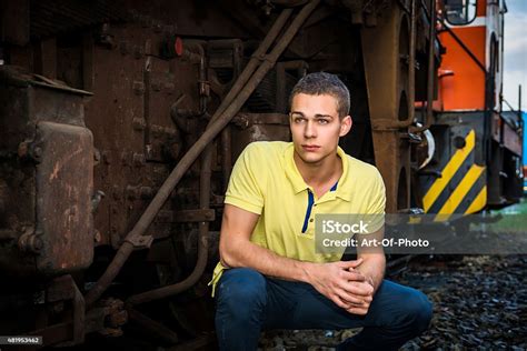 Handsome Young Man Next To Wood Planks Wall Stock Photo - Download Image Now - 2015, Adult ...