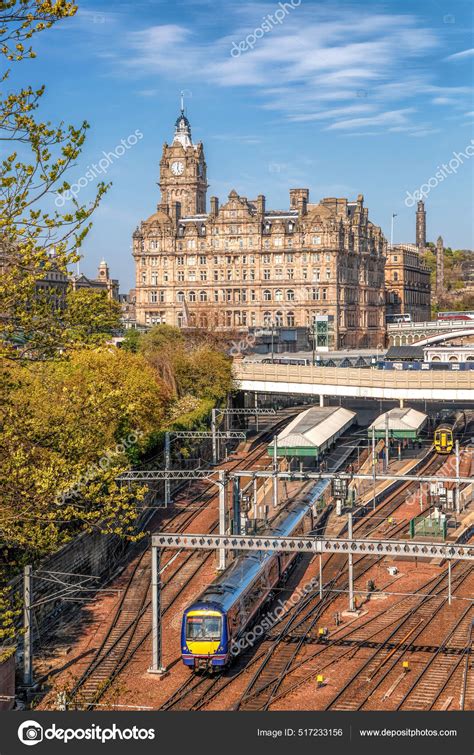 Edinburgh Waverley Railway Station Trains Clock Tower Building Scotland ...