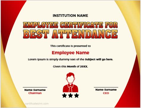 Best Attendance Certificates for Employees | Edit & print